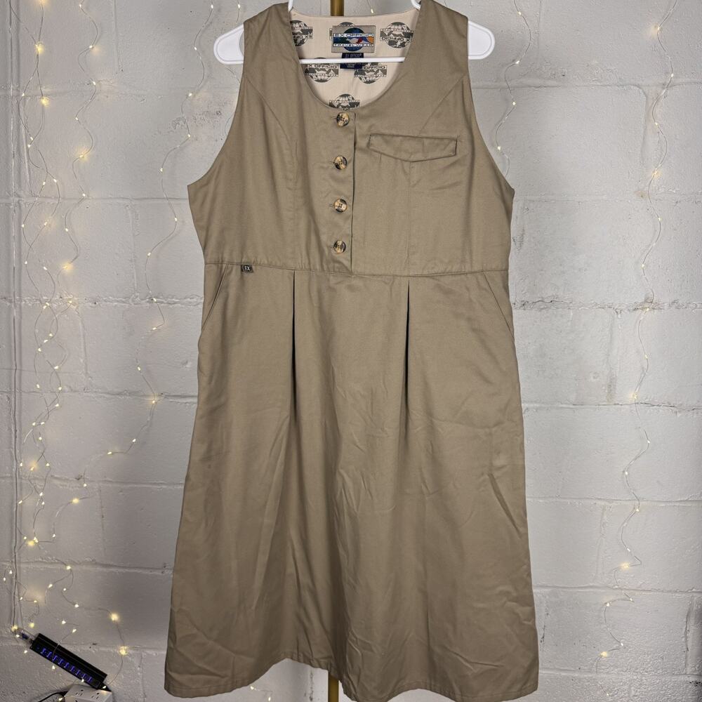 Vintage 90s ExOfficio Travelwear Khaki Safari Utility Dress Womens 14/16 USA